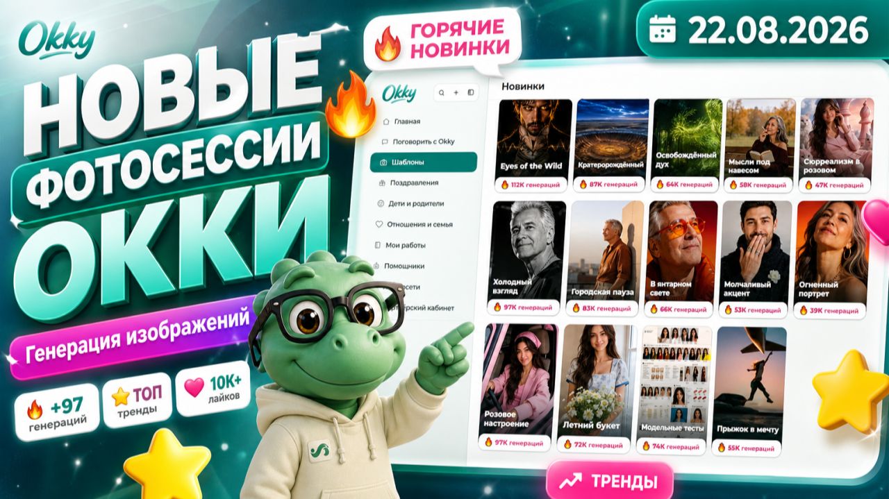 Новые шаблоны в Okky от 22 августа: фотосессии для мужчин, девушек и разбор стиля