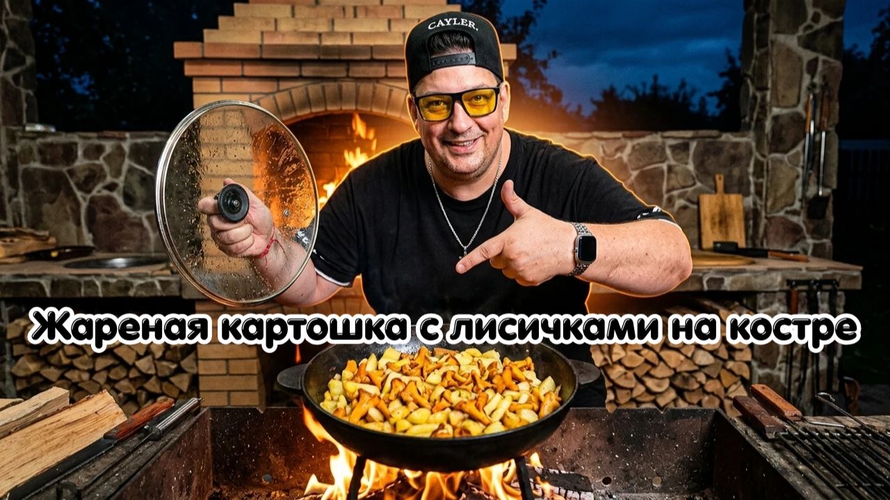 Жареная картошка с лисичками на костре.