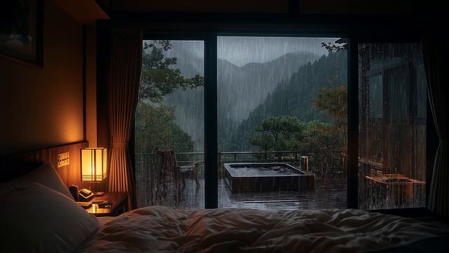 ЗВУКИ ДОЖДЯ В СПАЛЬНЕ С ВИДОМ НА ГОРЫ 🌧️ ДЛЯ СНА И ГЛУБОКОГО ОТДЫХА