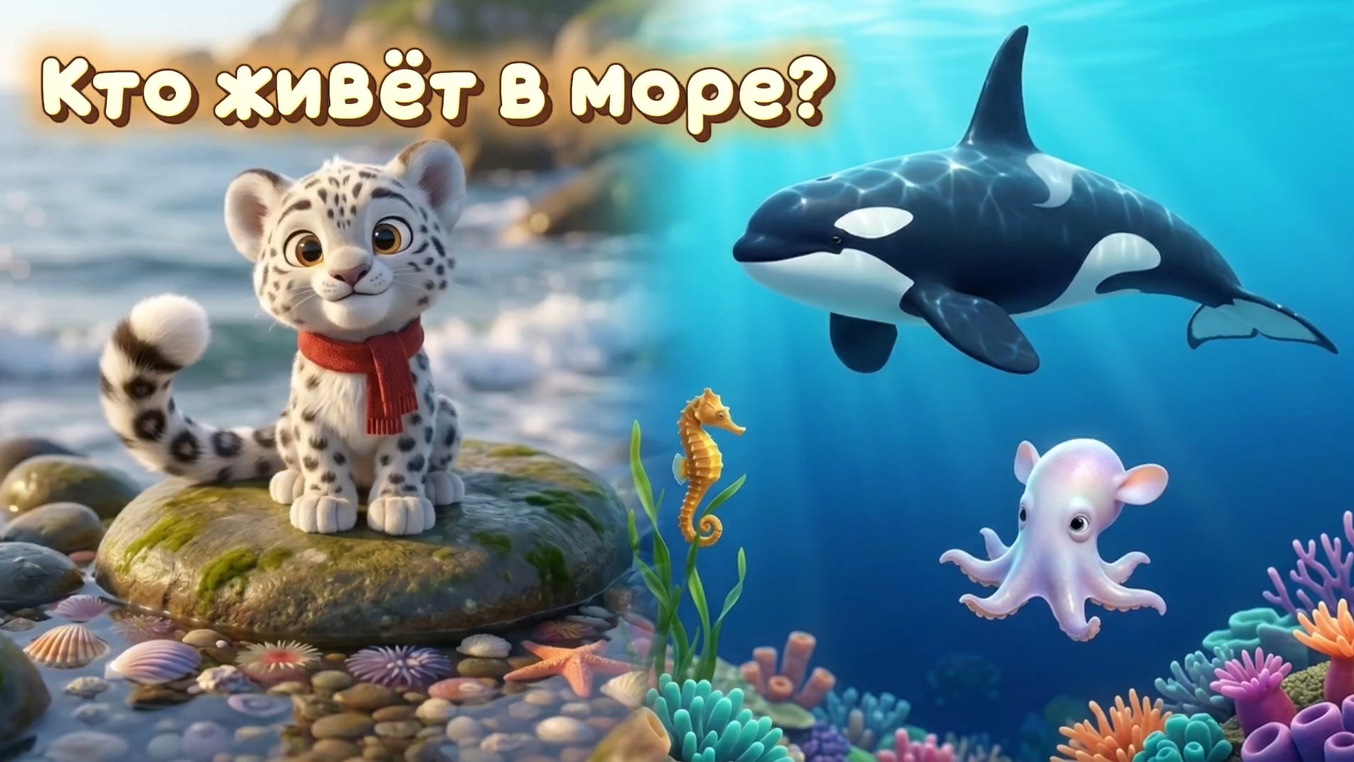 Кто живёт в море? 🐬 Морские животные и обитатели океана для детей | Развивающий мультик | Барс Цап