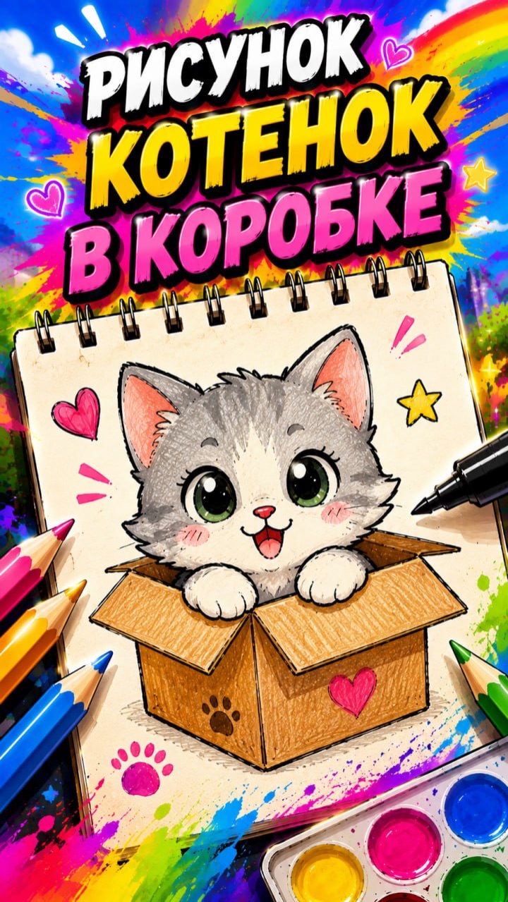 Рисунок. Котёнок в коробке