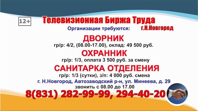 Нижнем Новгороде 10-21.08.2026 г. в 07.00, 17.50 - Телевизионная Биржа Труда на телеканале ВОЛГА