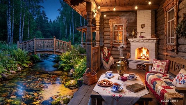 🏡 УЮТНО Снимаем Стресс: Звуки камина, самовара и ручья | ASMR для сна, отдыха и расслабления 🫖