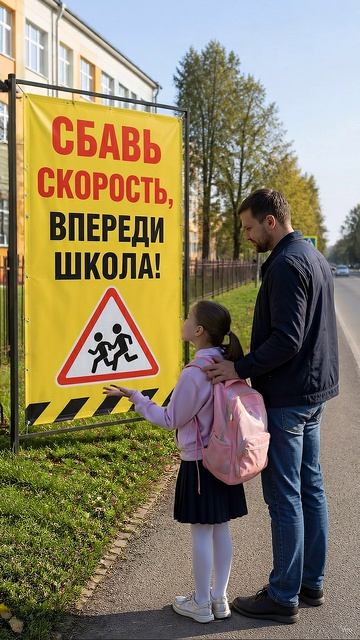 Папа с дочкой идёт в школу