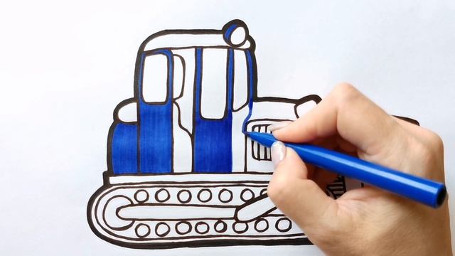 Как нарисовать БУЛЬДОЗЕР / раскраска для детей  СИНИЙ ТРАКТОР / НарисуйКа