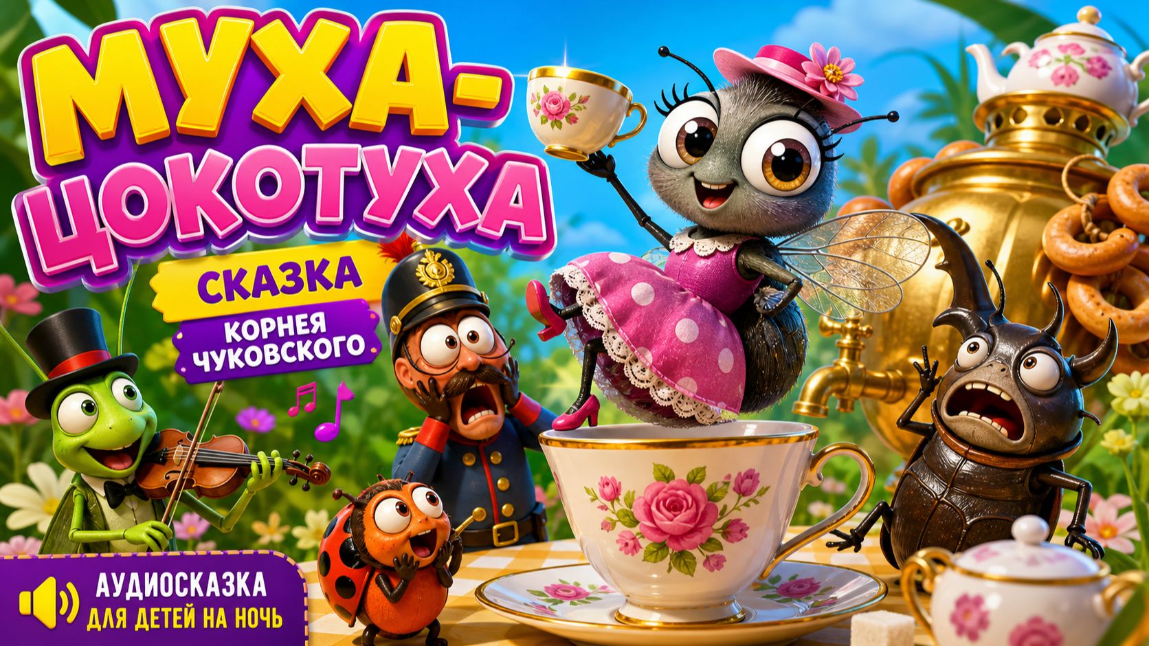 🪰☕✨ Муха-Цокотуха — сказка Корнея Чуковского | Аудиосказка для детей на ночь 🪰🫖