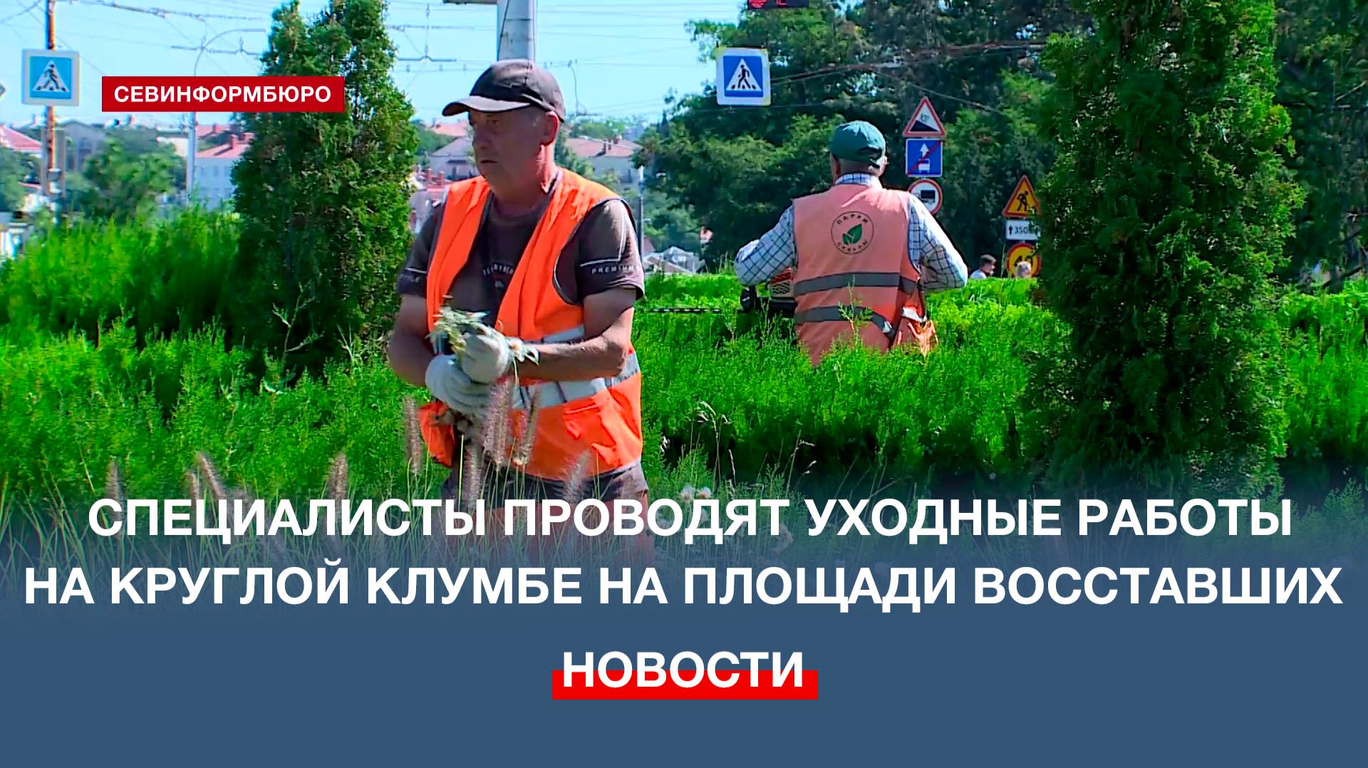 Специалисты ГБУ «Парки и скверы» проводят уходные работы на клумбе на площади Восставших