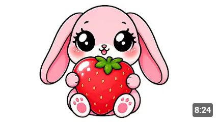 Как нарисовать милого зайчика с клубникой🍓🐰