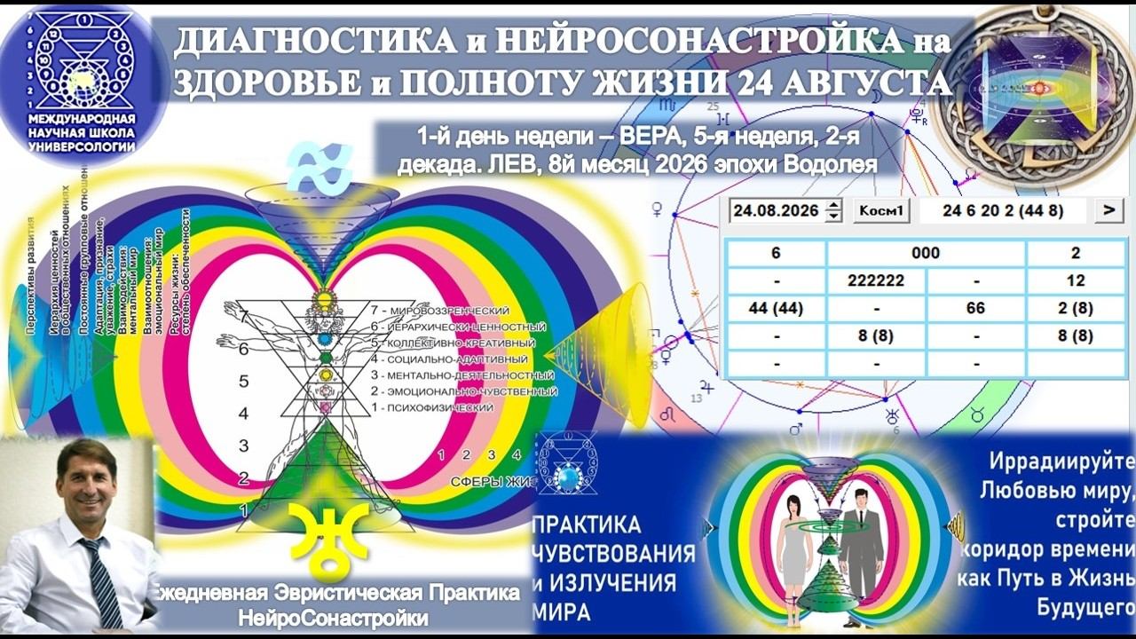 ДИАГНОСТИКА и НЕЙРОСОНАСТРОЙКА на Исцеление, Здоровье и Полноту Жизни на 24 августа. МНШУ
