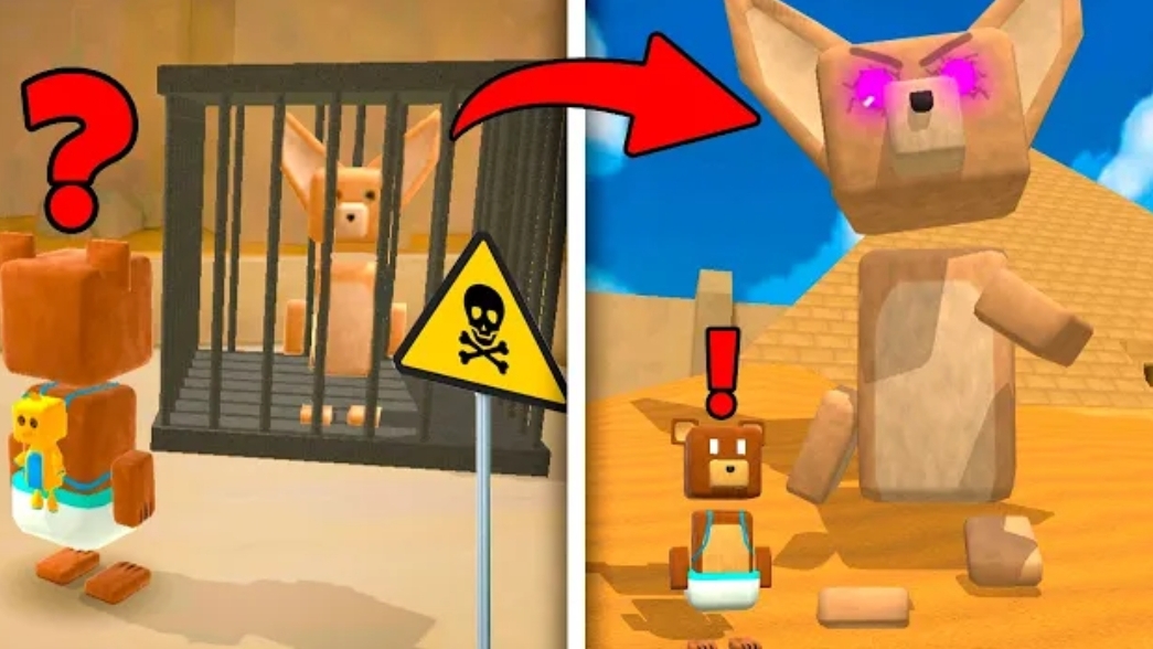 Новый гигантский тёмный фенек в игре Super Bear Adventure — забавные моменты из игрового процесса