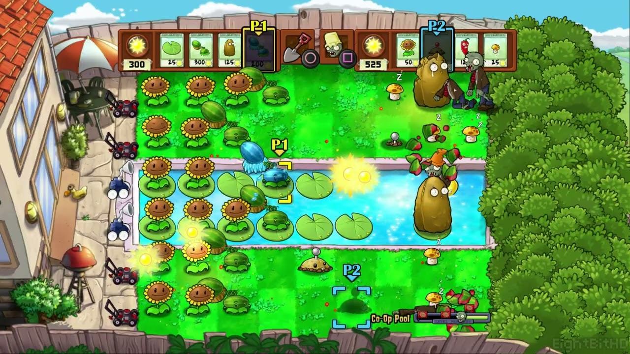Plants Vs. Zombies [PS3] [2 Player] Co-Op Pool Gameplay