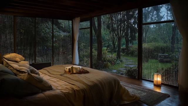 ШУМ ДОЖДЯ ЗА ОКНОМ УЮТНОЙ СПАЛЬНИ 🌧️ ДЛЯ СНА И ОТДЫХА