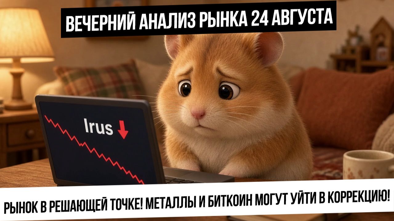 Вечерний анализ рынка 24 августа. Индекс в переломном моменте! Металлы и биткоин уйдут в коррекцию?