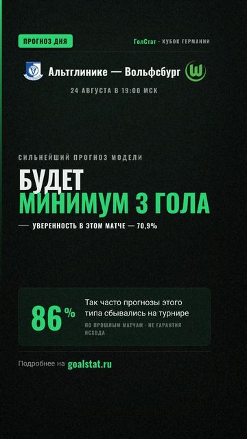 Прогноз на матч Кубок Германии: Альтглинике — Вольфсбург — БУДЕТ МИНИМУМ 3 ГОЛА