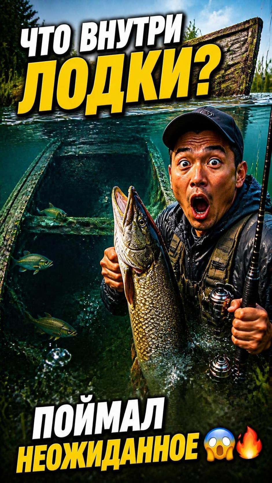 Что можно поймать внутри затонувшей лодки? 😱🎣