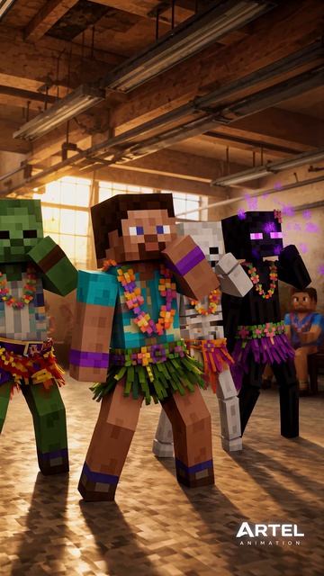 Команда Minecraft танцует Hootie Frutti 🍍🔥 #HootieFrutti #KATSEYE