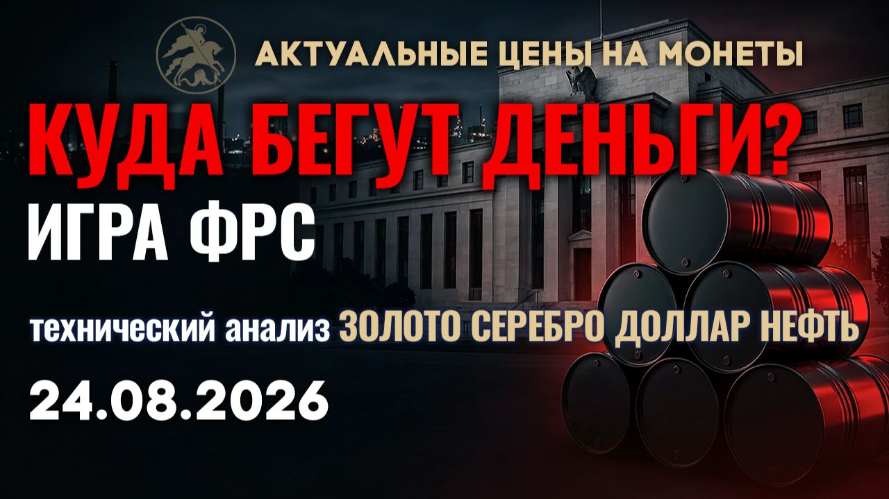 Игра ФРС. Куда бегут деньги? Итоги недели. Анализ рынка золота, серебра, нефти, доллара 24.08.2026 г