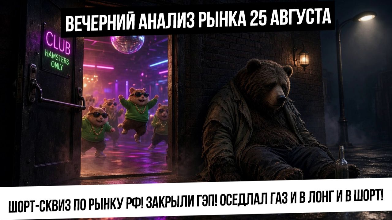 Вечерний анализ рынка 25 августа. Старт шорт-сквиза по рынку! слабость в металлах! Газ в лонг и шорт