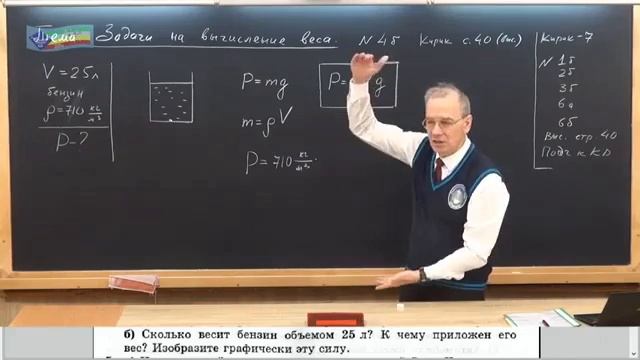 Физика 180.Задача на определение веса бензина точки приложения и направления этого веса