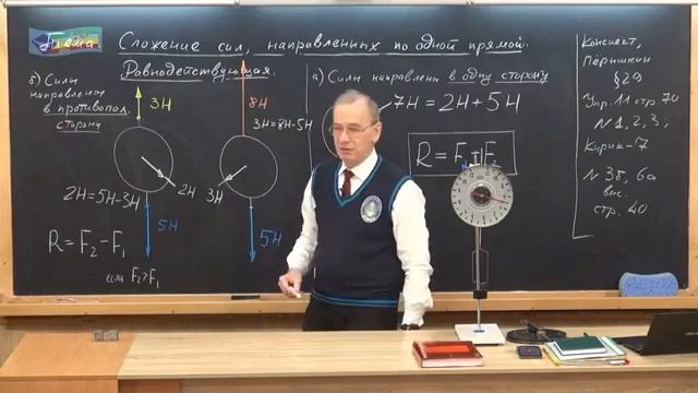 Физика 188.Формула в общем виде для равнодействующей направленной в разные стороны