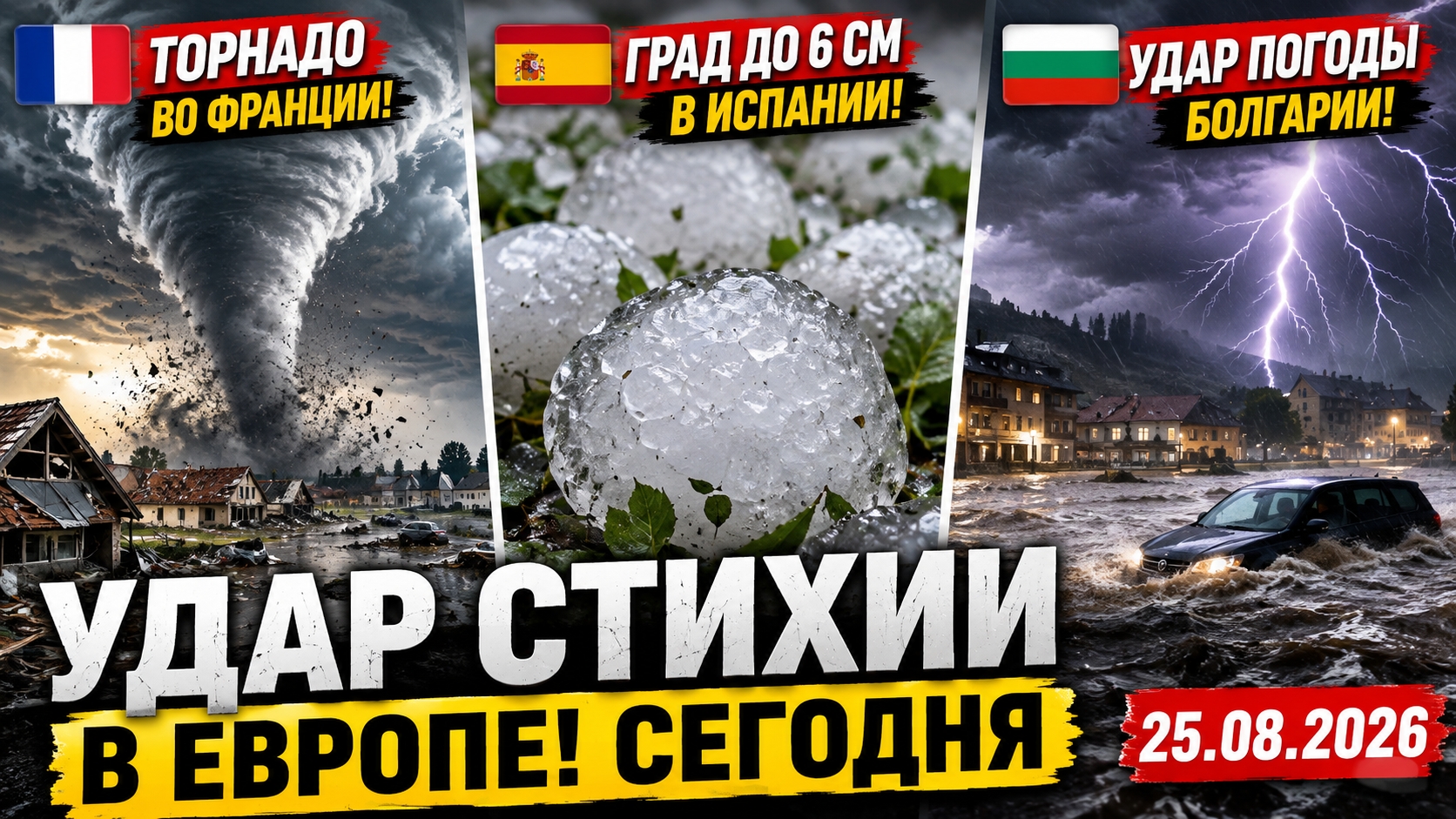 Торнадо во Франции крупный град в Испании и сильные грозы в Болгарии