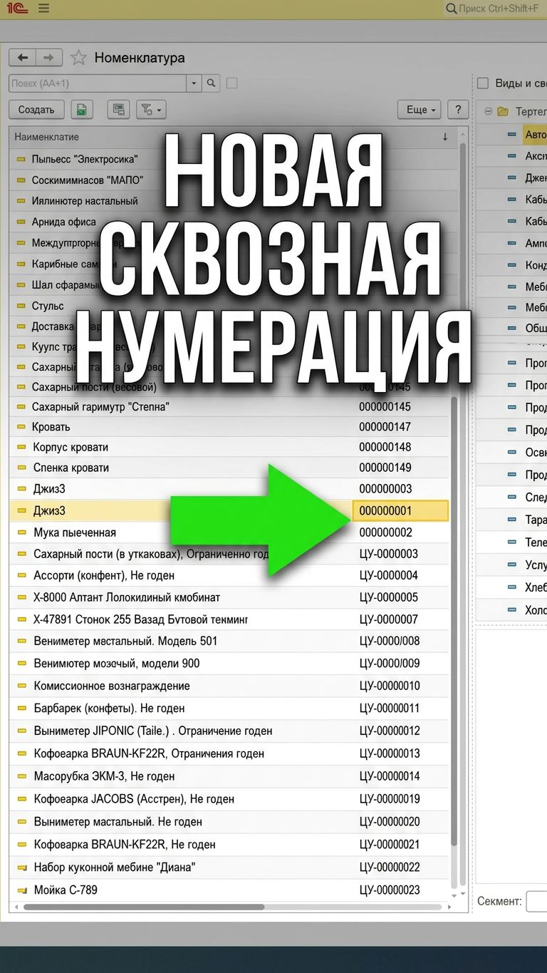 Создание новой сквозной нумерации кодов номенклатуры