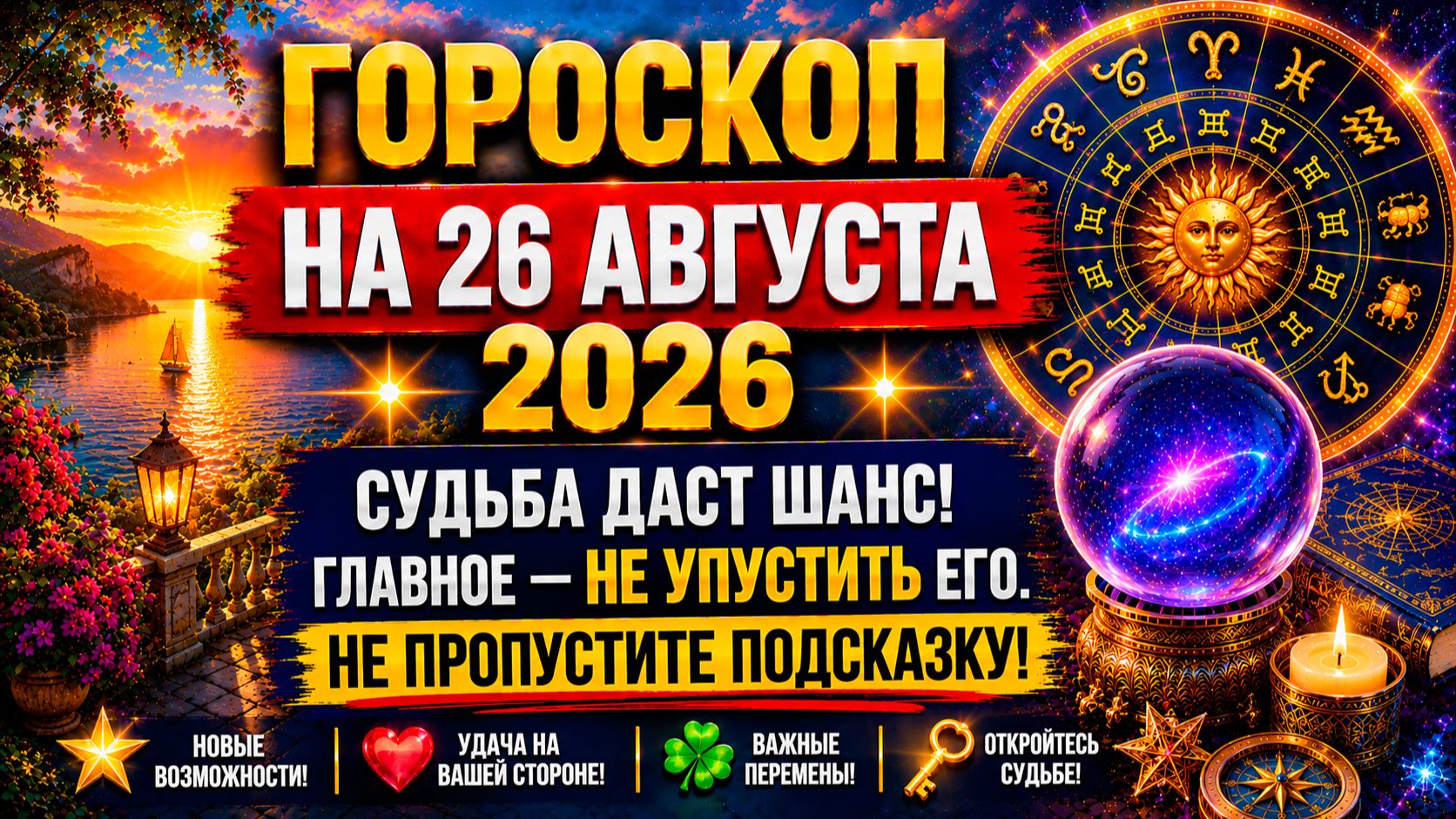 Гороскоп на 26 августа 2026 🔮 Судьба даст шанс! Главное — не упустить его