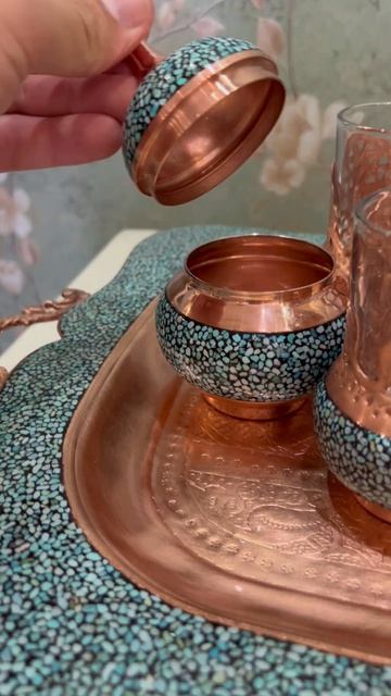 A Handcrafted Persian Copper Tea Set, Beautifully Inlaid With Genuine Natural Iranian Turquoise