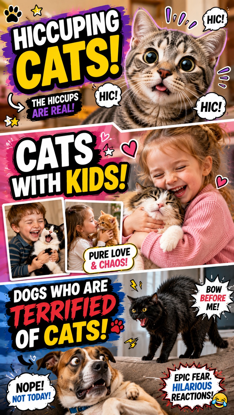 Hiccuping Cats, Cats With Kids & Dogs Who Are Terrified Of Cats