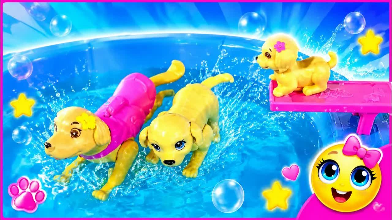 Алиса играет с куклой БАРБИ и ее щенками ! Alice Play In Barbie Doll Puppy Chase Dog Play