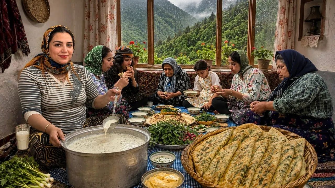 Деревня Индия. Living the Old Way in Rural Iran   Saj Onions Bread Homemade Butter  Grandmas Tra