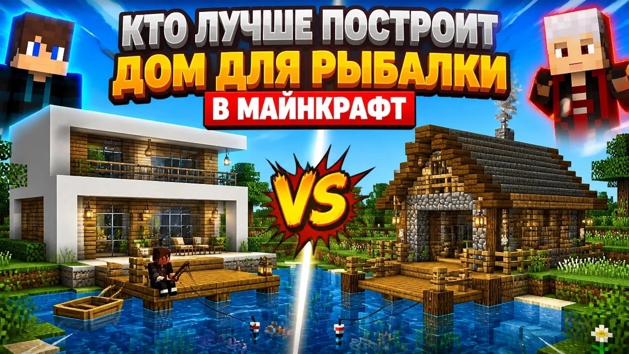 Кто лучше построит Дом для рыбалки Белчёнок или Друг в Майнкрафт {Белчёнок}