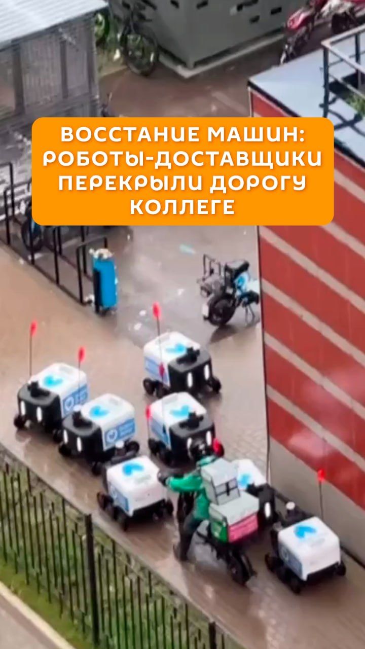 Восстание машин: роботы-доставщики перекрыли дорогу коллеге