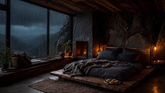 ЗВУКИ ДОЖДЯ И КАМИН В УЮТНОЙ СПАЛЬНЕ 🌧️🔥ШУМ ДОЖЯ ДЛЯ КРЕПКОГО СНА