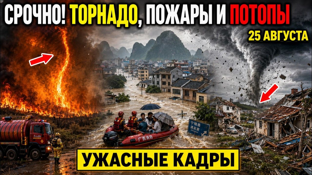 Катаклизмы Сегодня 25.08.2026❗ Китай и Индия уходят под воду❗ Пожары в Индонезии, торнадо во Франции