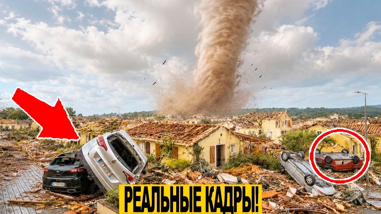 Францию накрыл мощнейший торнадо❗ 🌪️ Разрушены дома и автомобили❗ — Пома под ударом стихии❗