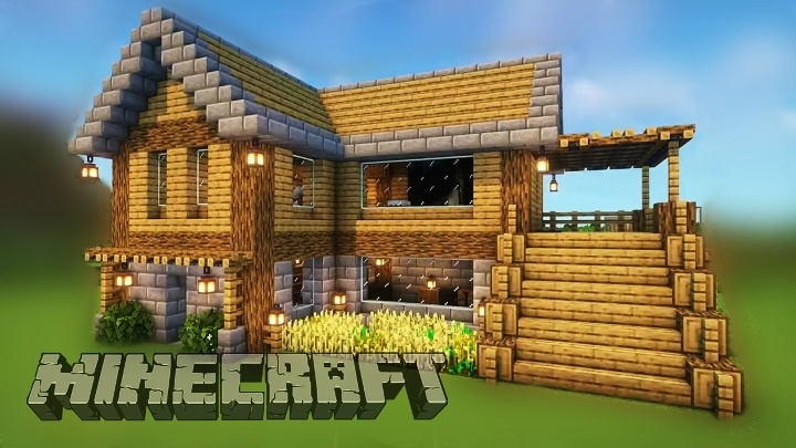 как построить дом в 2 этажа с фермой в Minecraft