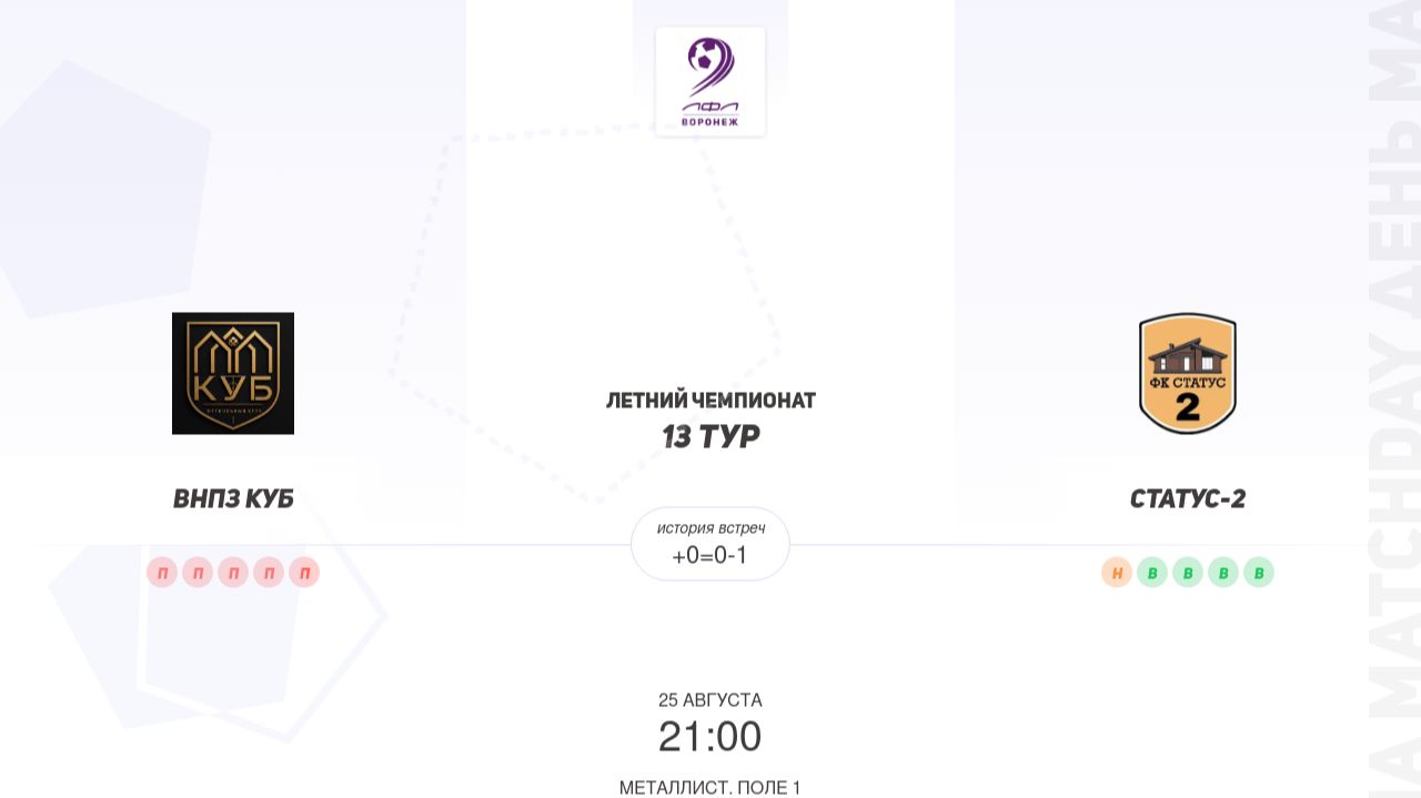 ВНПЗ Куб × Статус-2. Первая лига. Летний чемпионат