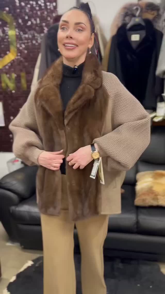 Пальто кардиган из шерсти с норкой VALENTINA