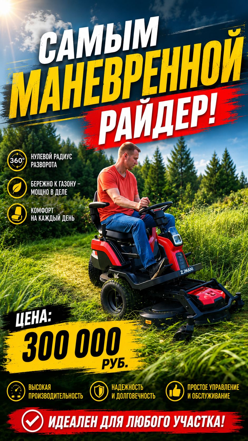 Раньше были только у Хускварна и у Штига сейчас у Зимани стал еще круче! #трактор #РАЙДЕР #дача #дом