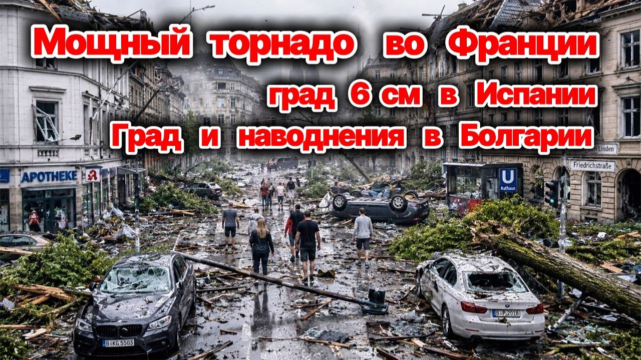 Сегодня ЧП❗ Мощный торнадо бушевал во  Франции❗ Град  до 6 см выпал в Испании❗ Удар погоды  Болгарии