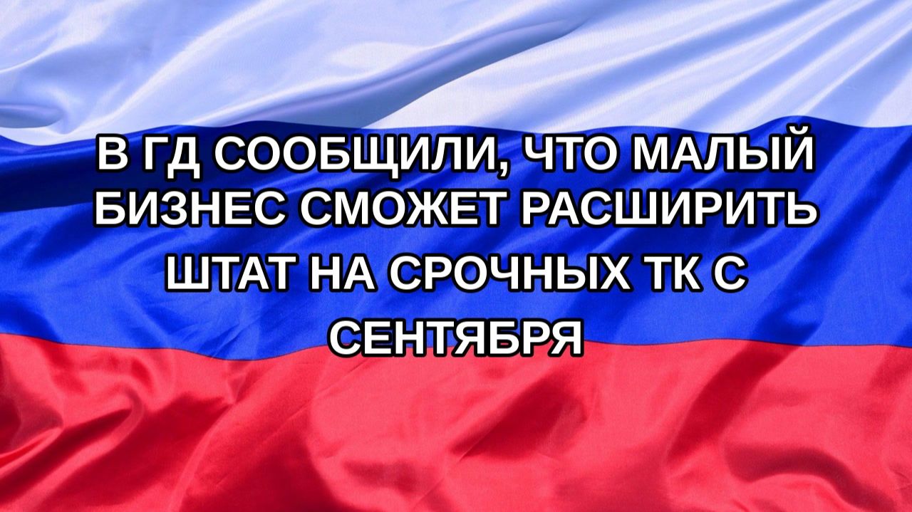 |Н. РФ| В ГД сообщили, что малый бизнес сможет расширить штат на срочных ТК с сентября