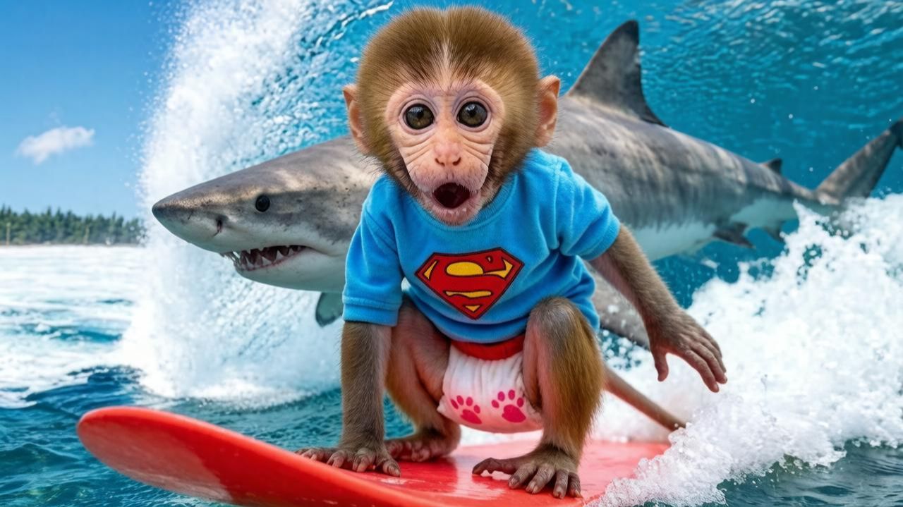 Обезьянка🐒Мини спасается от акулы 🦈!