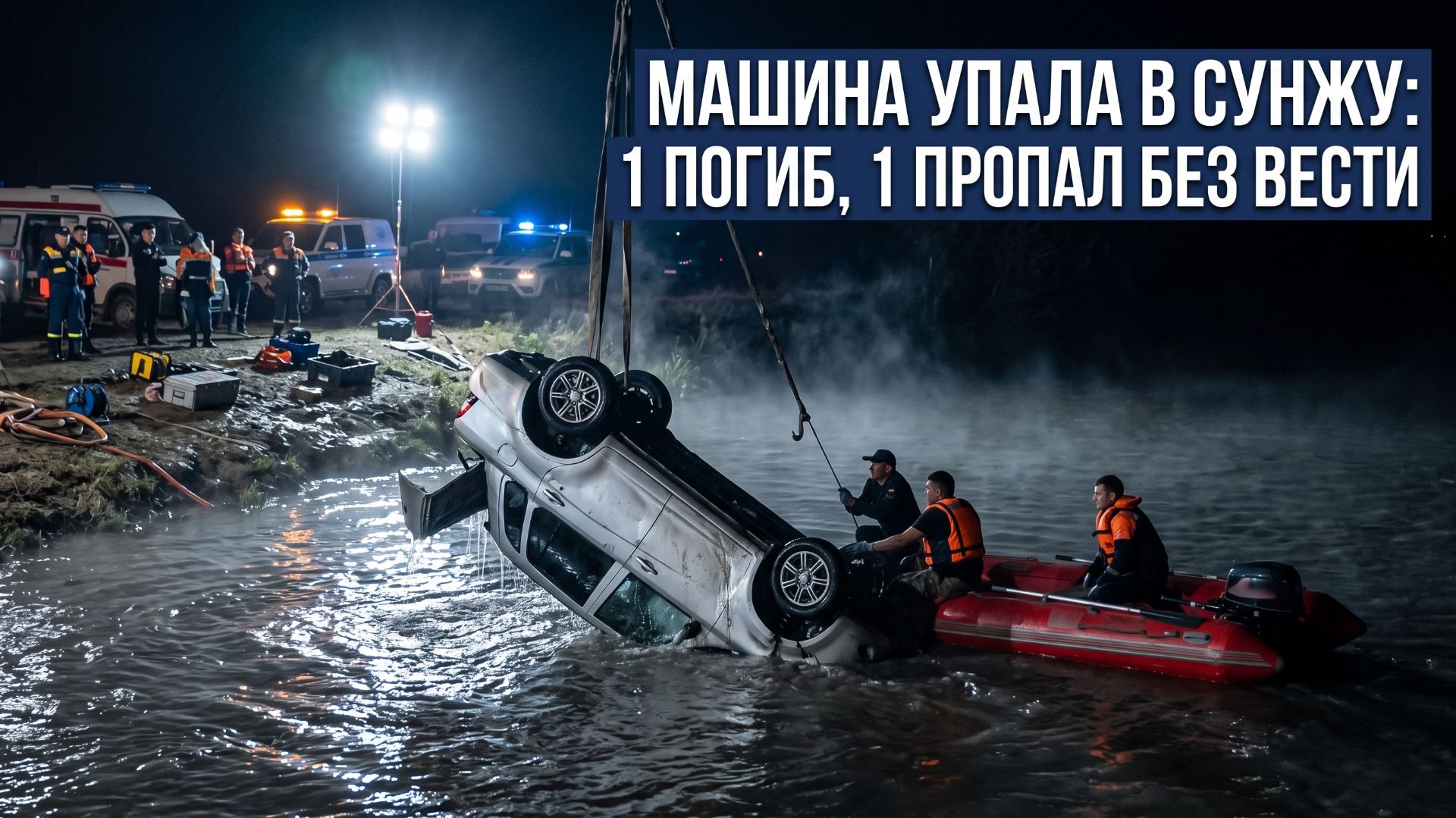 Машина с двумя мужчинами рухнула в Сунжу: один погиб, второго ищут