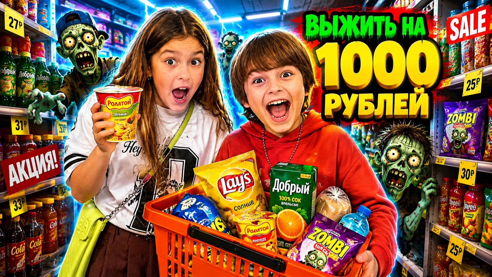 КУПИЛИ ЕДЫ на 1000 рублей для ВЫЖИВАНИЯ в Зомби-Апокалипсисе! 🧟♂️🍞