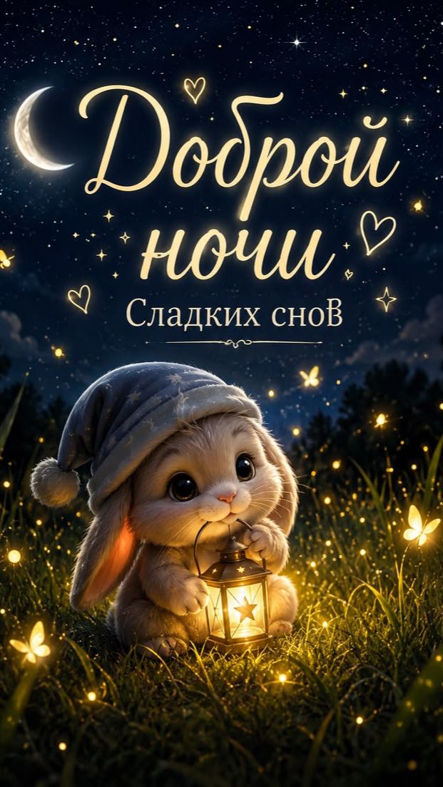 Доброй ночи и сладких снов! Короткая открытка с музыкой и тёплыми пожеланиями 🌙✨