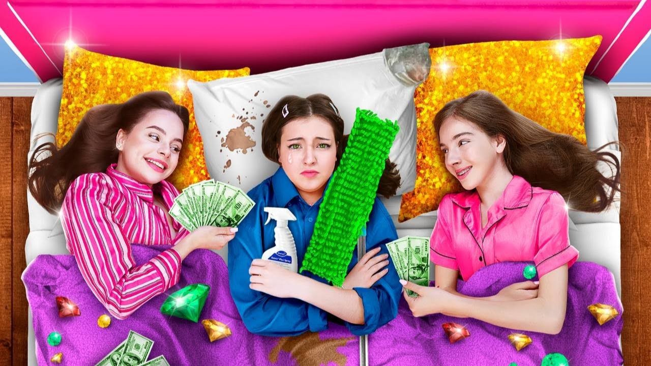 Бедная Девушка на Богатой Ночевке! Неловкие Моменты с Нищей на Ультра Богатой Вечеринке