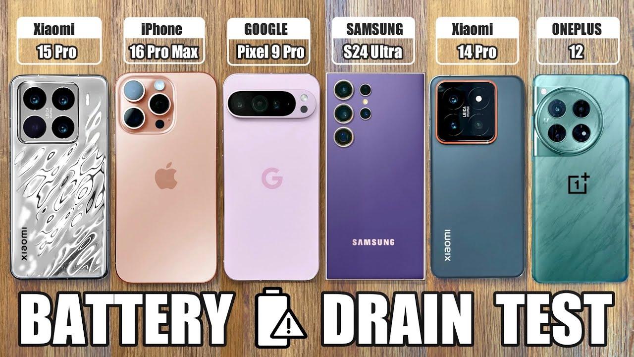 Xiaomi 15 Pro Vs IPhone 16 Pro Max / S24 Ultra / Pixel 9 Pro XL / OnePlus 12 - BATTERY DRAIN TEST