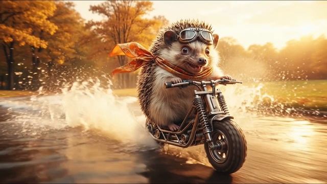 Осенний гонщик: ёж и листья