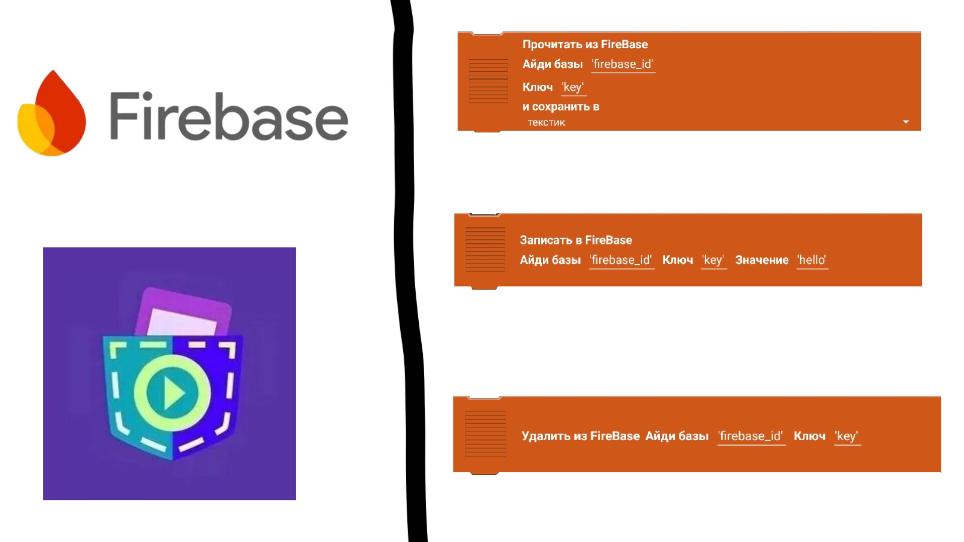 Как работают блоки Firebase в NewCatroid?